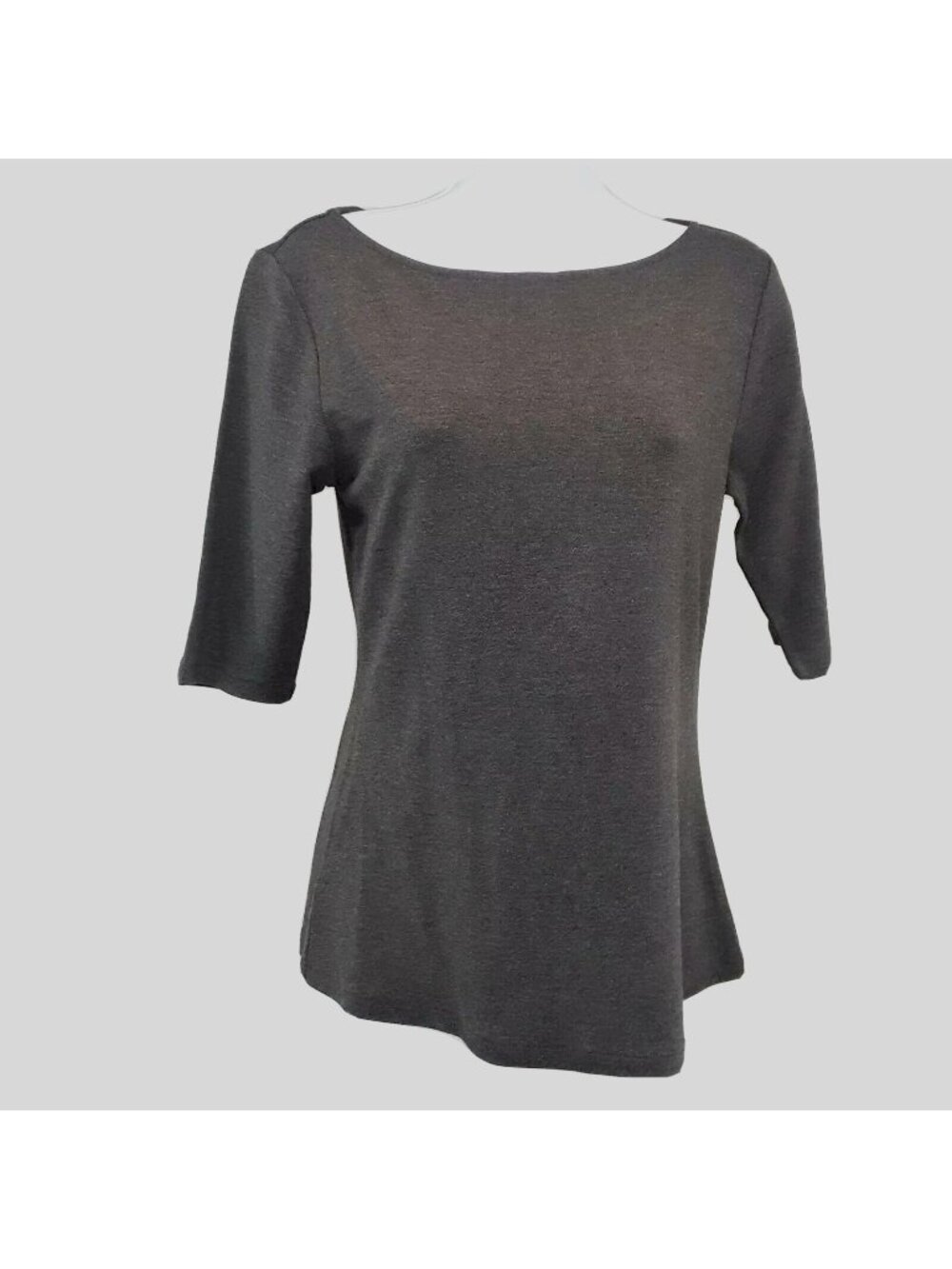 Ann Taylor Charcoal Gray Knit Shirt Size Small 1/2 Sleeves Stretchy Fitted